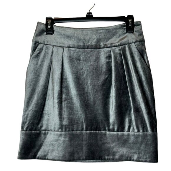 Club Monaco Skirt Women 2 Silver Gray Banded Waist A Line Mini Holiday Party - Picture 1 of 10